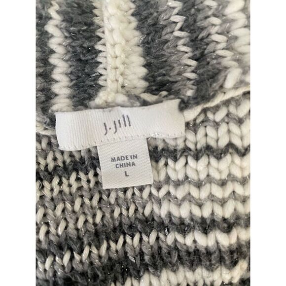J. Jill Size L Cardigan Sweater Knit Cotton Blend Gray White Safty pin Brouch - Picture 5 of 11